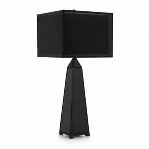 Premier Black Glass Obelisk Table Lamp with Black Organza Shade
