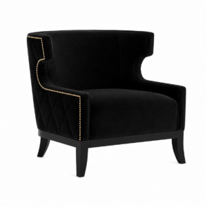 Emmerson Black Velvet Nickel Accent Chair