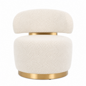 Modern Cream Boucle Gold Swivel Chair