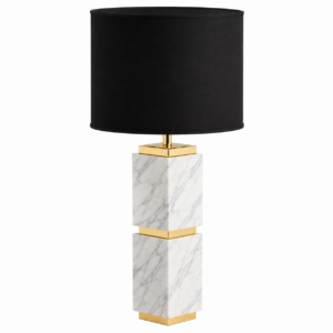 Moretti Carrara Marble Brass Table Lamp with Black Shade
