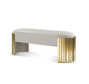 Elegant bench with gold accent legs.