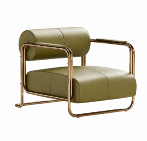 Denalli Olive Leather Brass Armchair