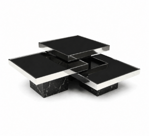 Palladium Nero Marble Chrome Coffee Table Set
