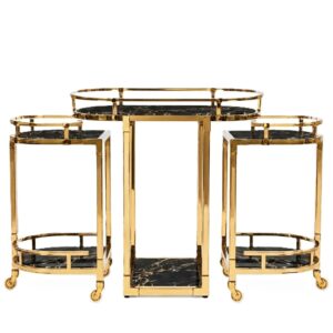 Dorchester Nero Marble Brass Glass Bar Cart
