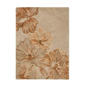 Floral-patterned beige rug with brown details