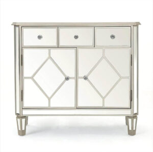 Mirrored cabinet with diamond pattern design.
