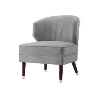Elegant grey armchair with wooden legs