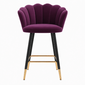 Valentino Aubergine Velvet Brass Counter Stool