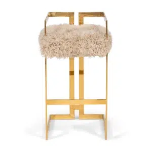 Vogue Beige Mongolian Fur Brass Counter Stool