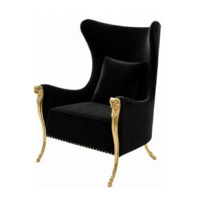 Regal Black Velvet Brass Wingchair