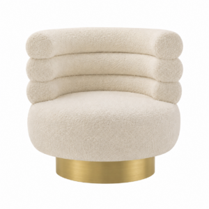 Meridian Cream Boucle Brass Swivel Chair