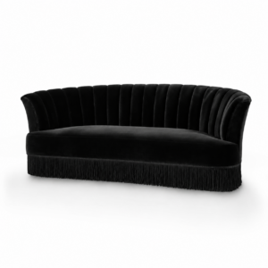 Seville Black Velvet Fringe Sofa 210cm