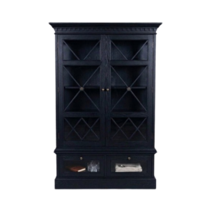Versailles Black Oak Glass Bar Cabinet