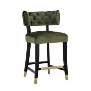Cambon Deep Green Velvet Oak Counter Stool