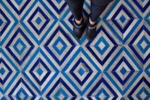 Dolce Blue White Cowhide Rug / Per Sq Metre