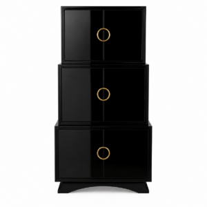 Pagoda Black Lacquer Brass Armoire