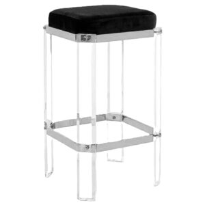 Jacques Black Velvet Lucite Nickel Counter Stool