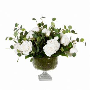 Grande White Roses Centrepiece in Cut Glass Planter