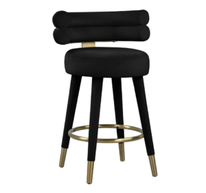 Parisian Black Velvet Brass Counter Stool