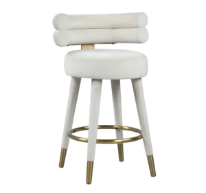 Parisian White Velvet Brass Counter Stool