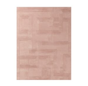 Geometric patterned pink rug with intersecting lines.