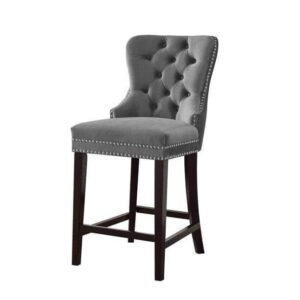 Baltimore Grey Velvet Studded Counter Stool