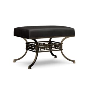 Gianni Black Leather Antique Bronze Ottoman Stool