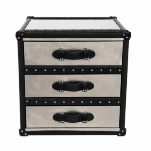 Seville Black Leather Nickel Bedside Table