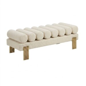 York Cream Boucle Brass Bench 150cm