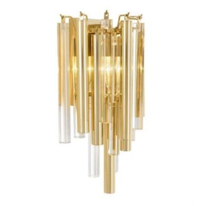Gold modern chandelier with cylindrical design.