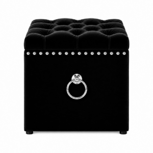 Chesterfield Black Velvet Chrome Ottoman Stool