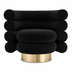 Mercure Black Velvet Brass Swivel Armchair