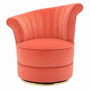 Paris Coral Velvet Brass Swivel Chair