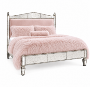 Venetian Blush Velvet Antique Mirror King Bed