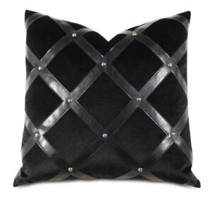 Lagerfeld Black Leather Studded Cushion 50cm