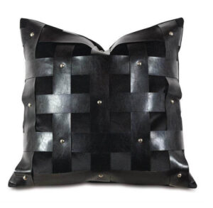 Lagerfeld Black Leather Cushion 50cm