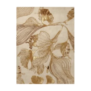 Beige rug with gold floral design