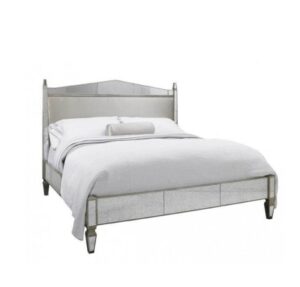 Venetian Cream Velvet Antique Mirror King Bed