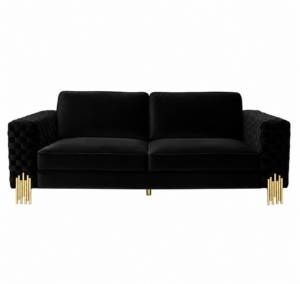 Clement Black Velvet Gold Sofa 241cm