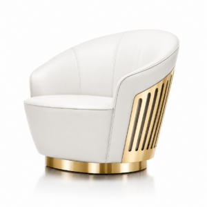 Charisma White Leather Gold Swivel Chair