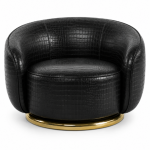 Giardini Black crocodile Leather Brass Swivel Chair
