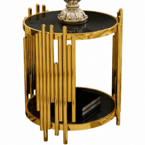 Clement Brass Black Glass Sidetable 50cm
