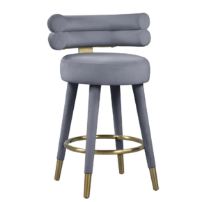 Parisian Grey Velvet Brass Counter Stool