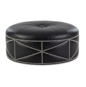 Bandini Black Leather Nickel Ottoman