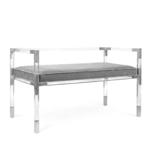 Jacques Grey Velvet Lucite Nickel Bench