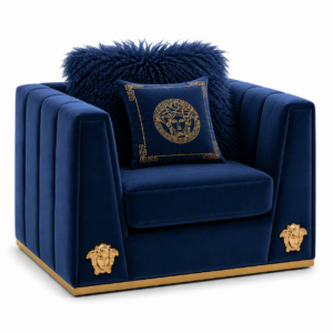 Medusa Blue Velvet Gold Sofa 110cm