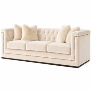 Grand Cream Velvet Brass Sofa