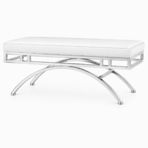 Imperial White Velvet Antique Silver Bench