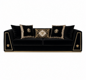 Medusa Black Velvet Brass Sofa 220cm