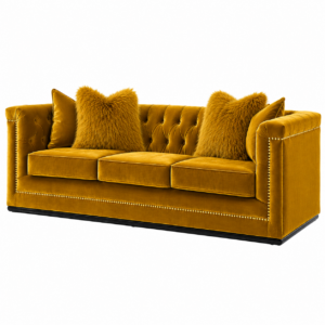Grande Mustard Velvet Brass Sofa